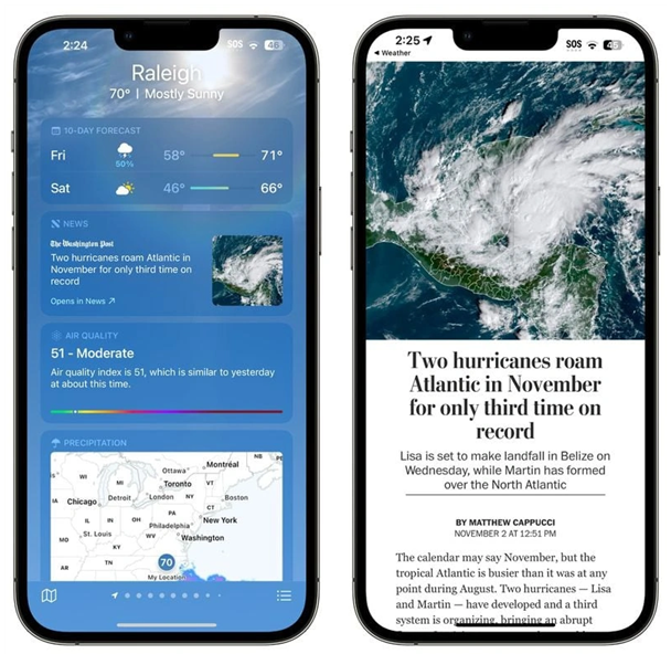 裕民苹果14维修分享iPhone 14手机如何看天气时顺带看新闻 